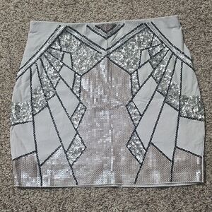 Express Silver Sequin Pencil Skirt